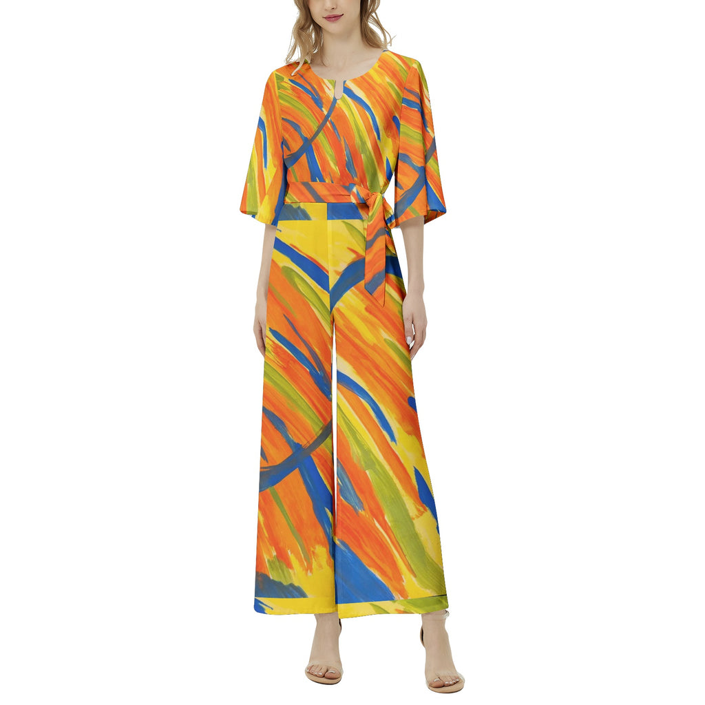Dolman Sleeve Belted Wide Leg Jumpsuit