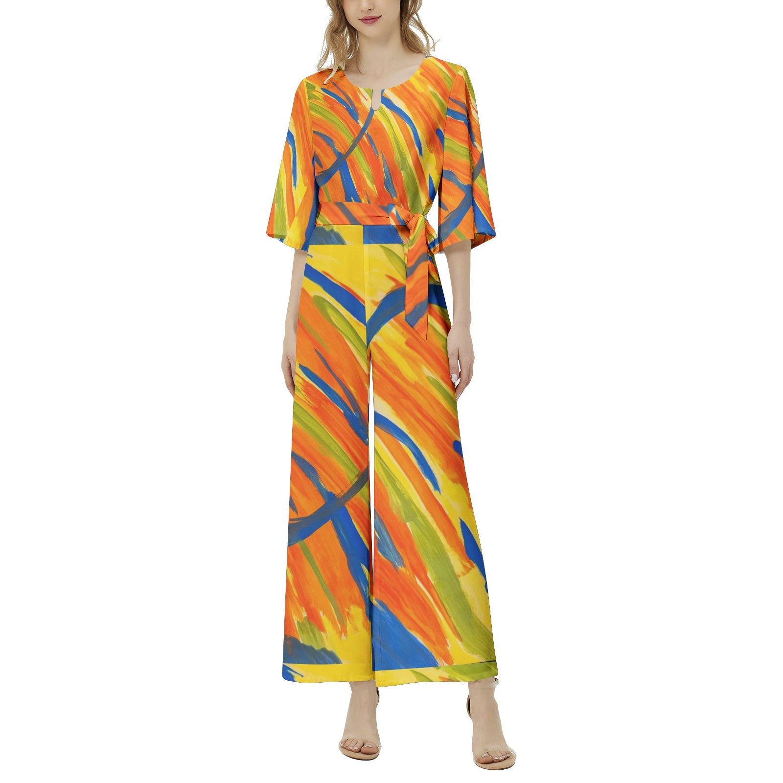 Dolman Sleeve Belted Wide Leg Jumpsuit