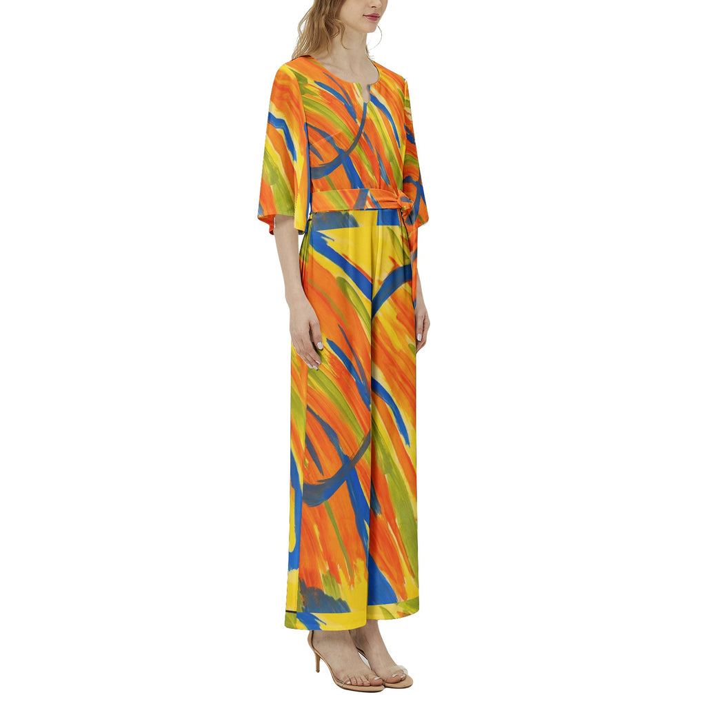 Dolman Sleeve Belted Wide Leg Jumpsuit