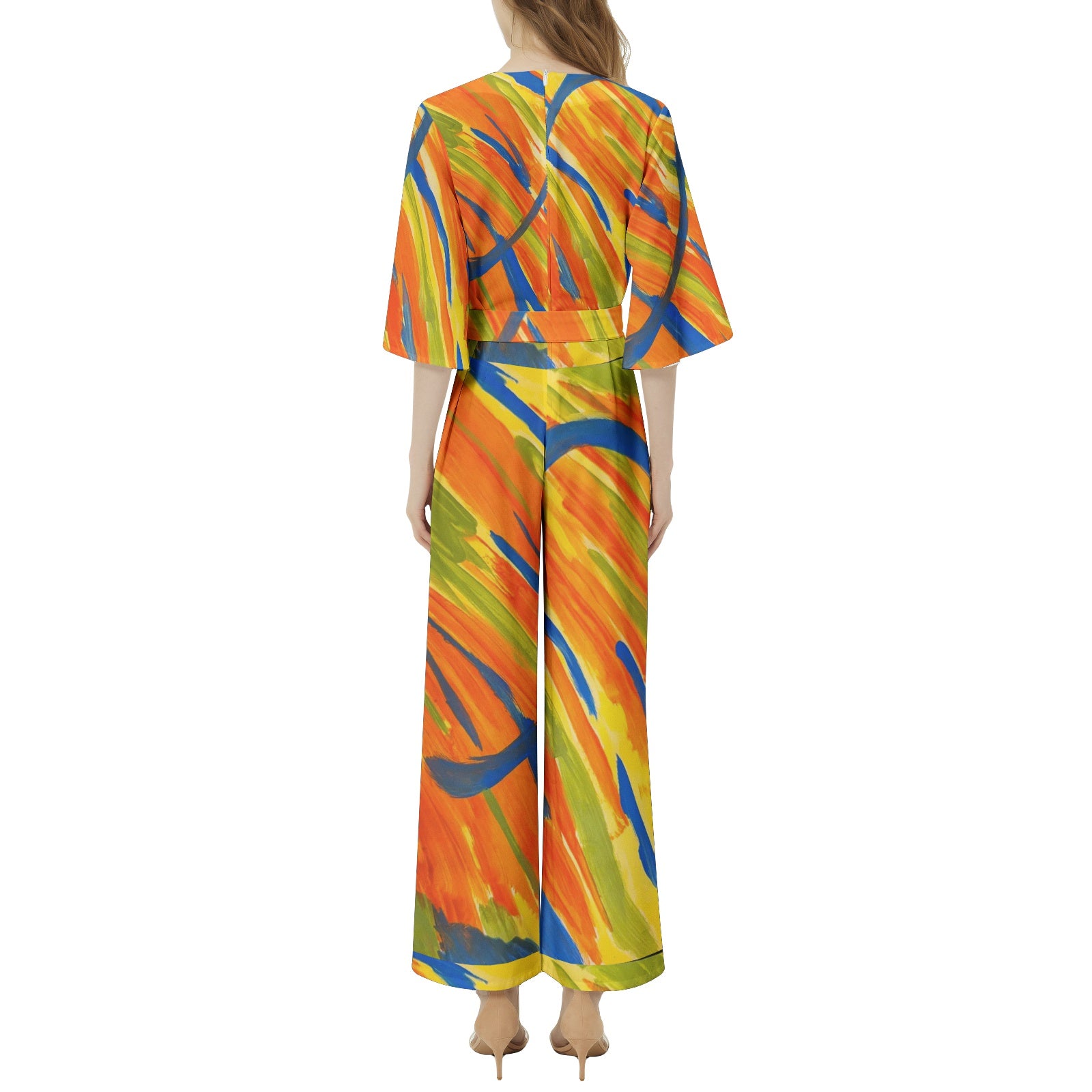 Dolman Sleeve Belted Wide Leg Jumpsuit