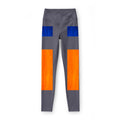 Colorblock Luxe Leggings — Gray with Bold Orange & Blue Panels