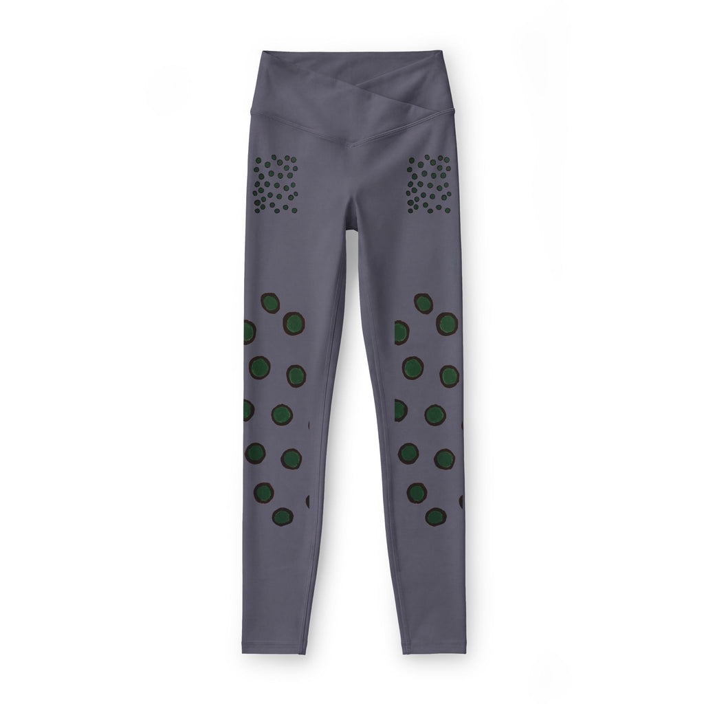 Black Botanical Leggings — Green Floral Dot Yoga Tights