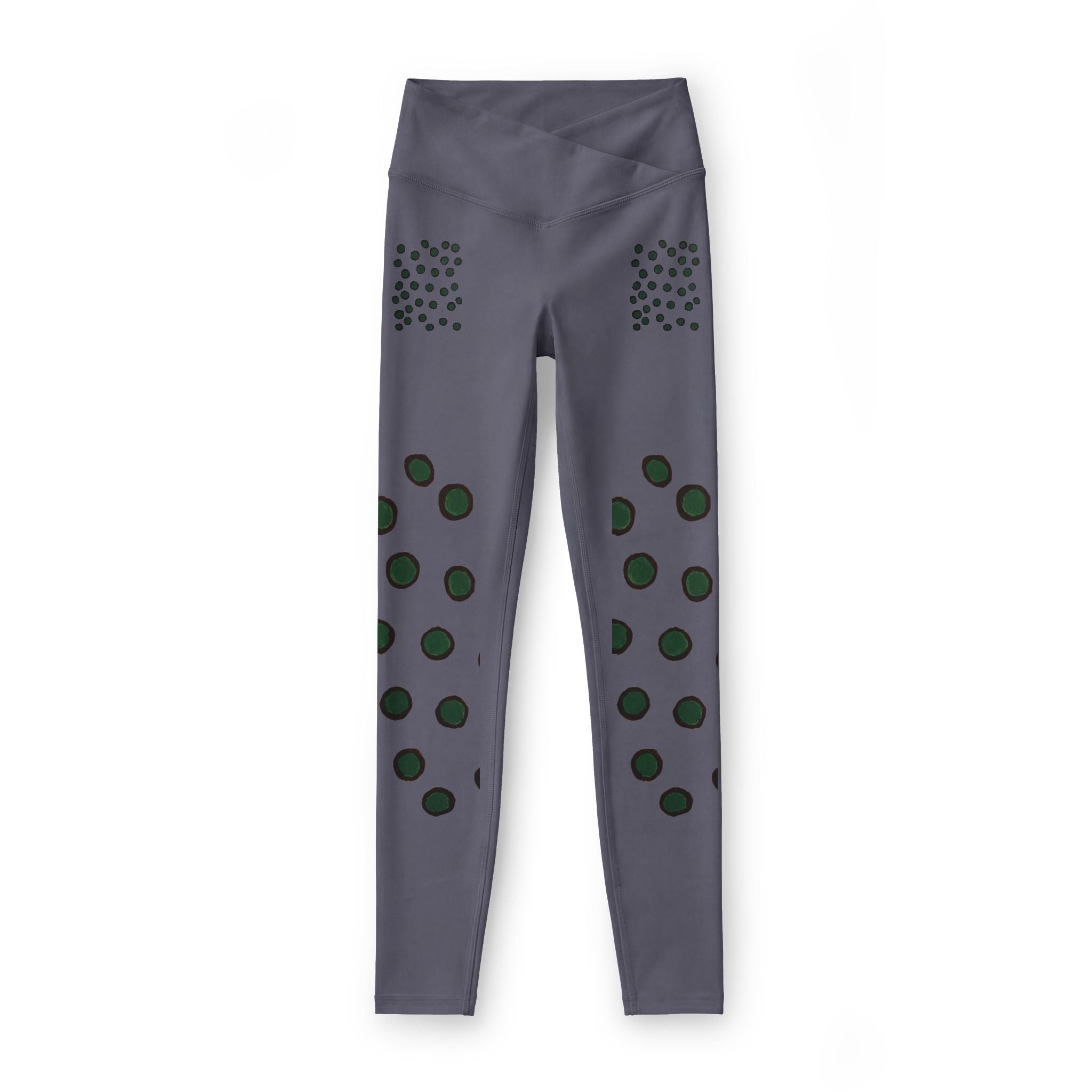 Black Botanical Leggings — Green Floral Dot Yoga Tights