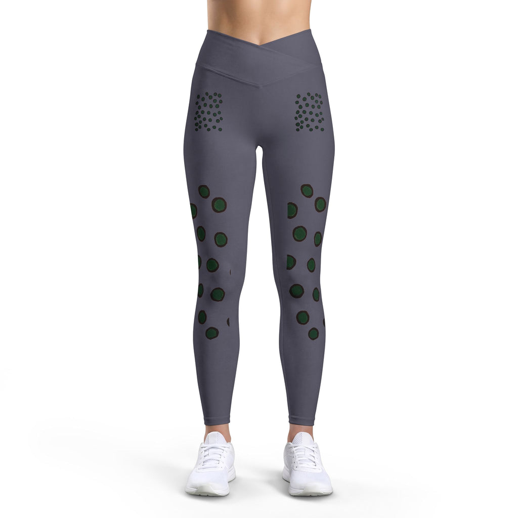 Black Botanical Leggings — Green Floral Dot Yoga Tights