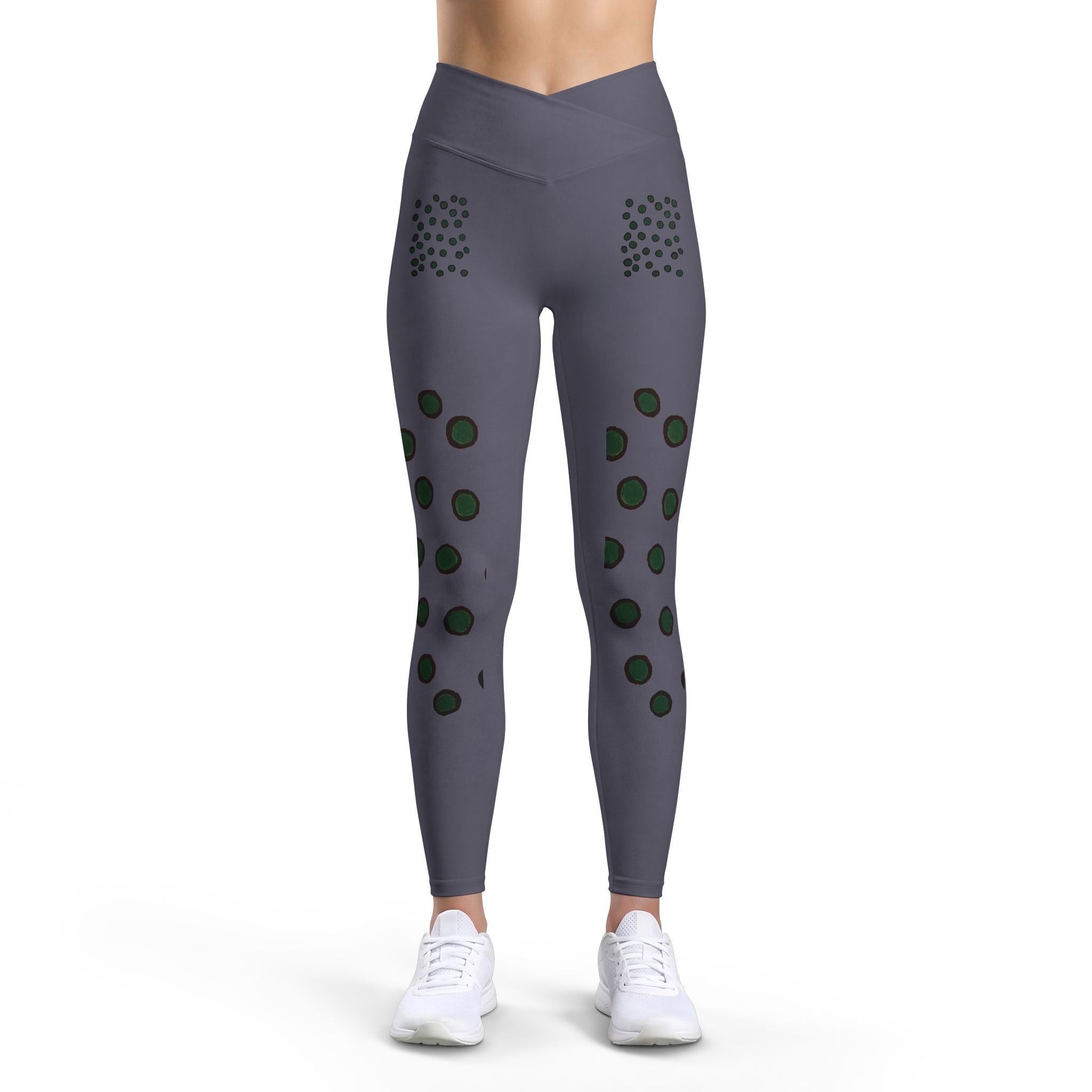 Black Botanical Leggings — Green Floral Dot Yoga Tights