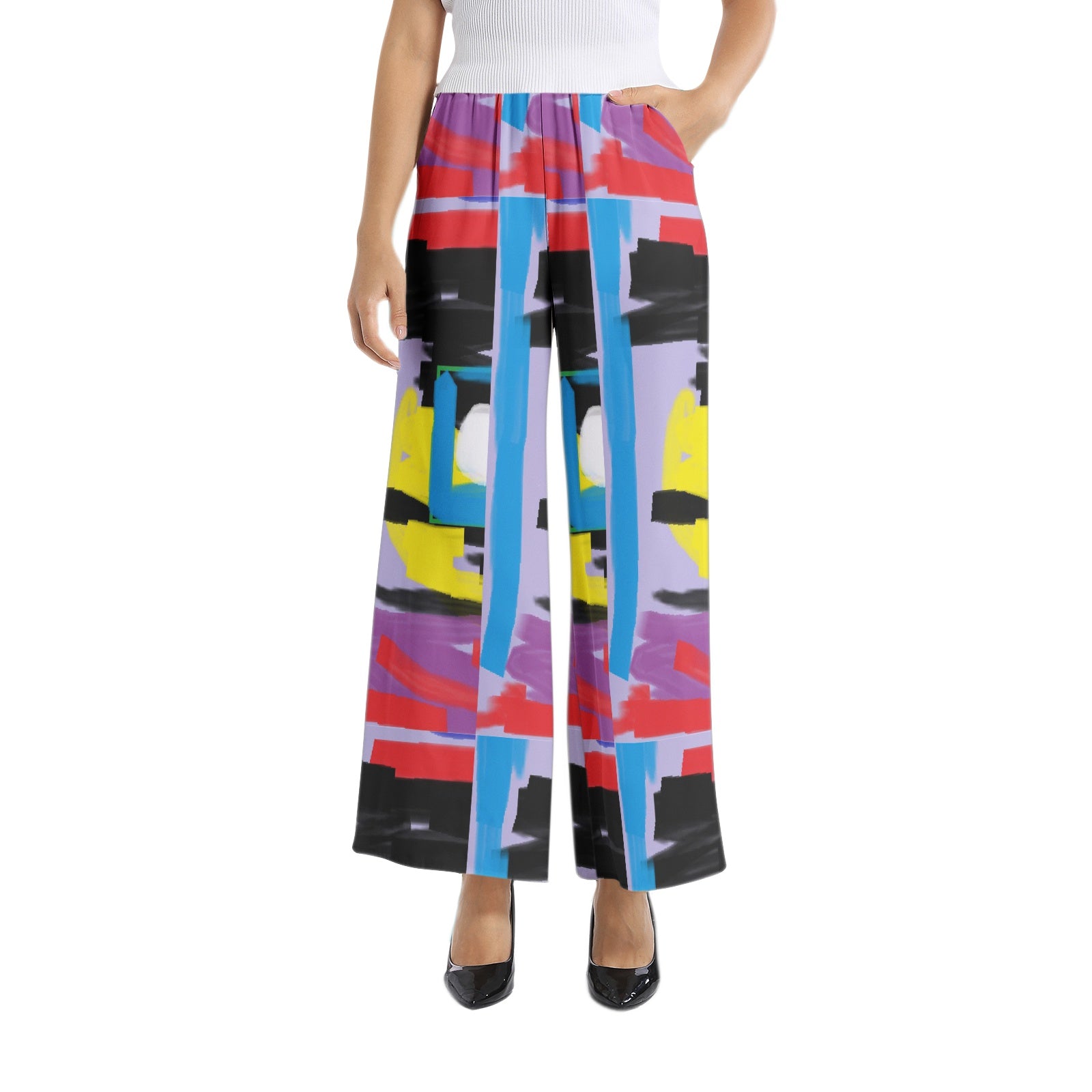Abstract art colors-Elastic Waist Wide Leg Pant