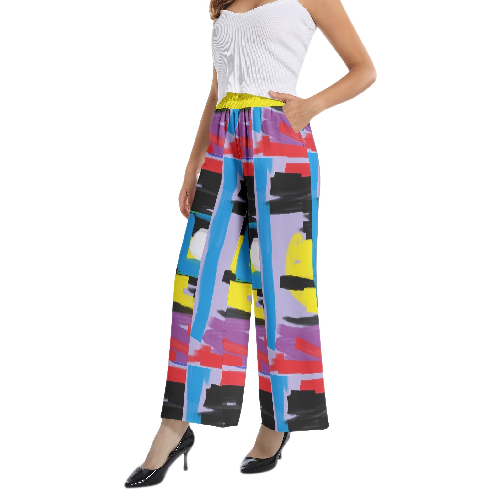 Abstract art colors-Elastic Waist Wide Leg Pant