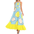 Polka Ruffle Hem Halter Neck Maxi Dress