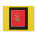 Botanical Branch Art Canvas — Vibrant Yellow Frame, Blue Floral Print