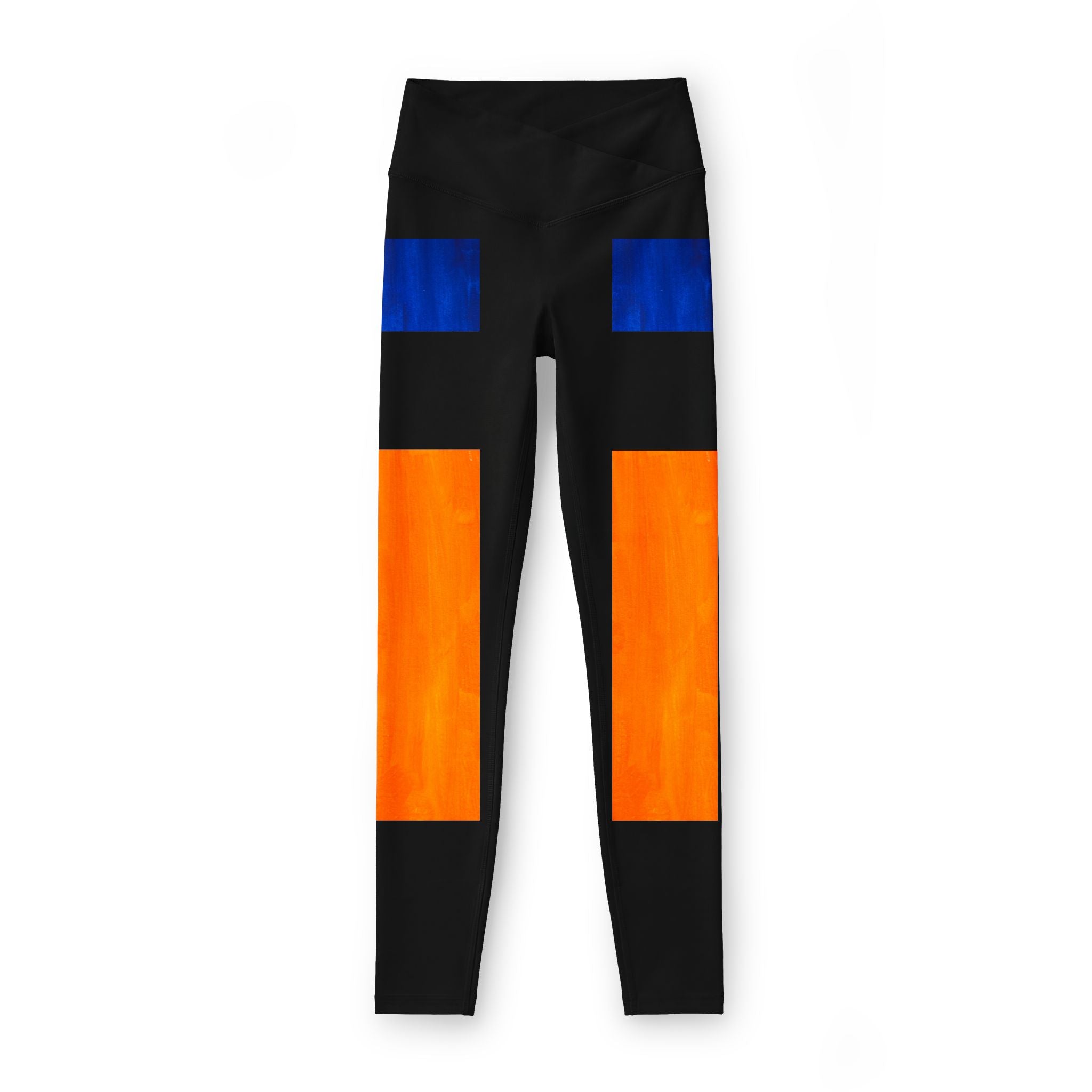 Colorblock Luxe Leggings — Gray with Bold Orange & Blue Panels