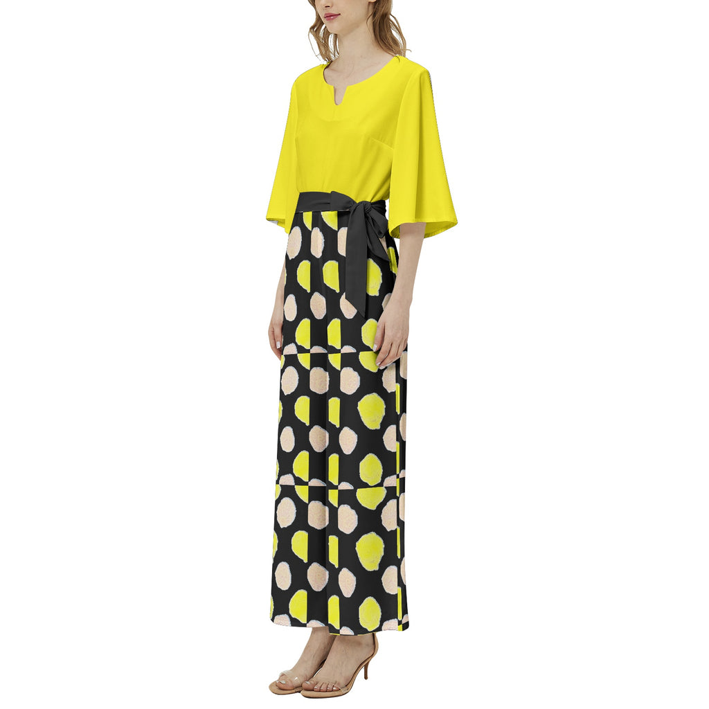Polka dots-Dolman Sleeve Belted Wide Leg Jumpsuit