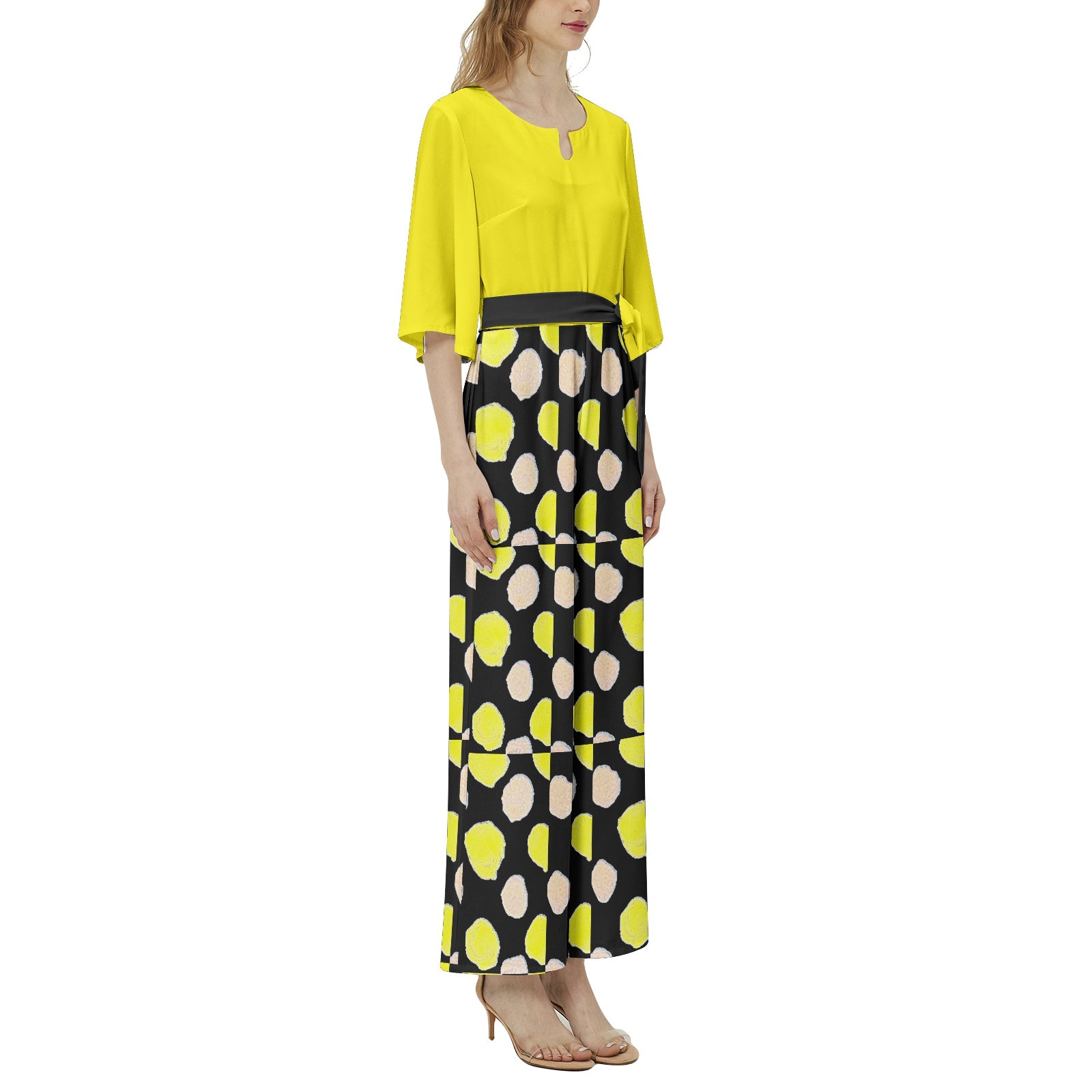 Polka dots-Dolman Sleeve Belted Wide Leg Jumpsuit