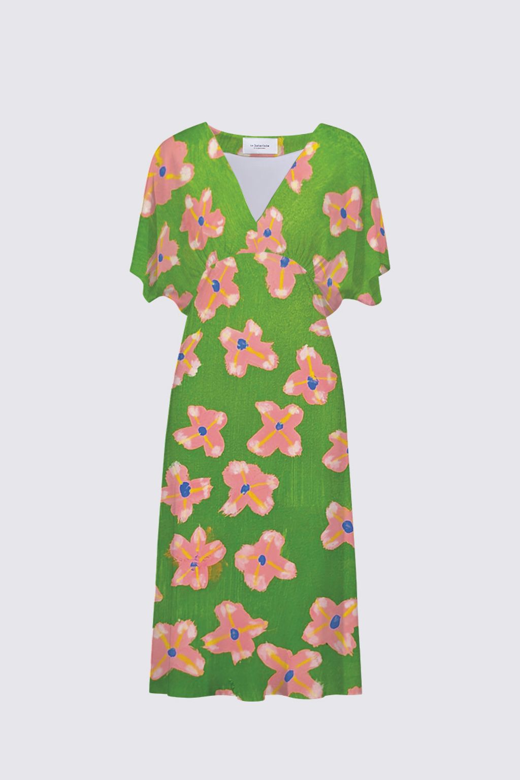 Pink Floral Flutter Sleeve Wrap Dress