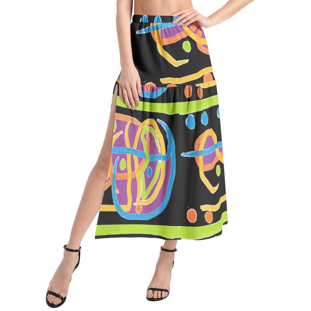 Zooko Pattern -Elastic Waist Ruffle Slit Hem Skirt