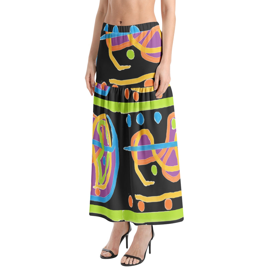 Zooko Pattern -Elastic Waist Ruffle Slit Hem Skirt