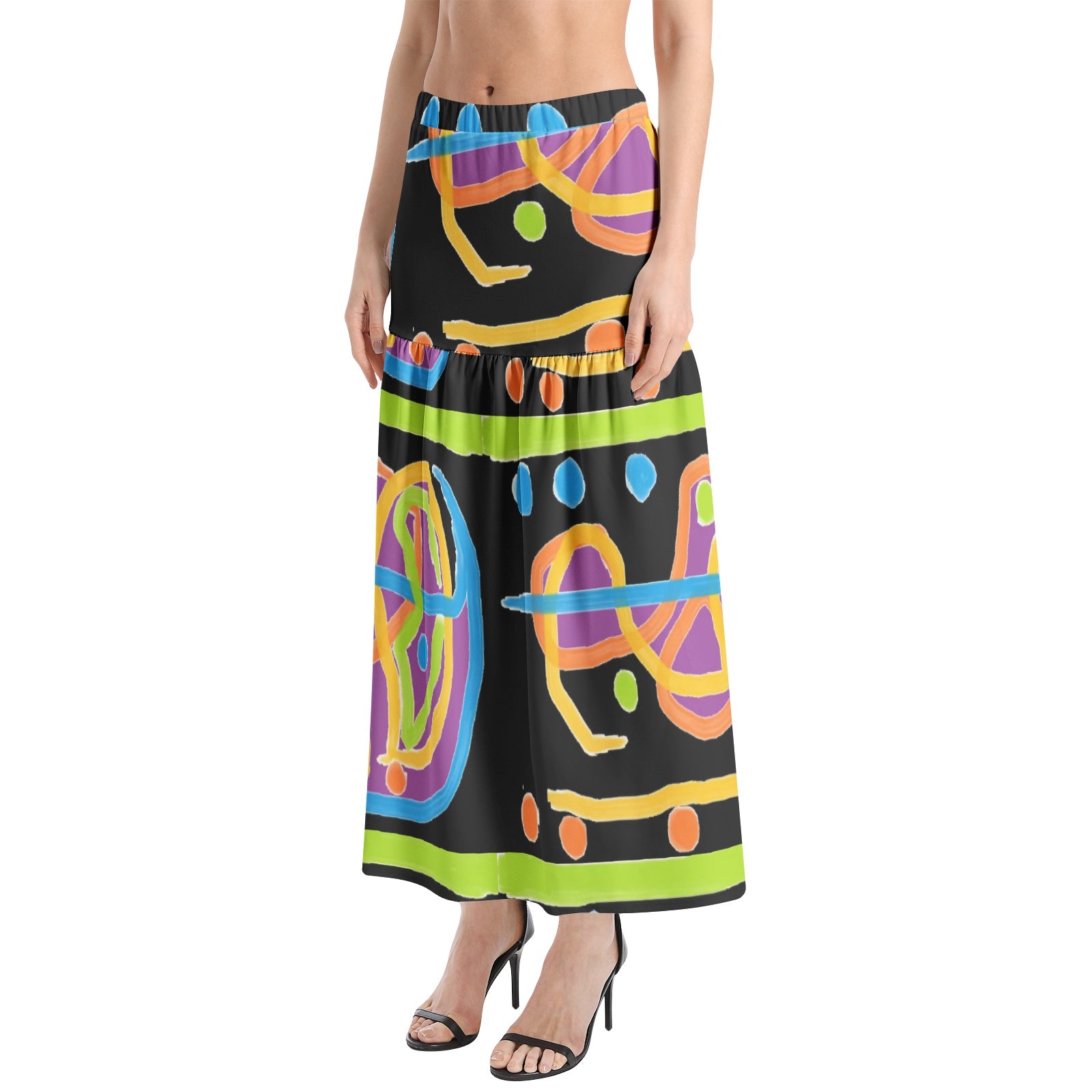 Zooko Pattern -Elastic Waist Ruffle Slit Hem Skirt