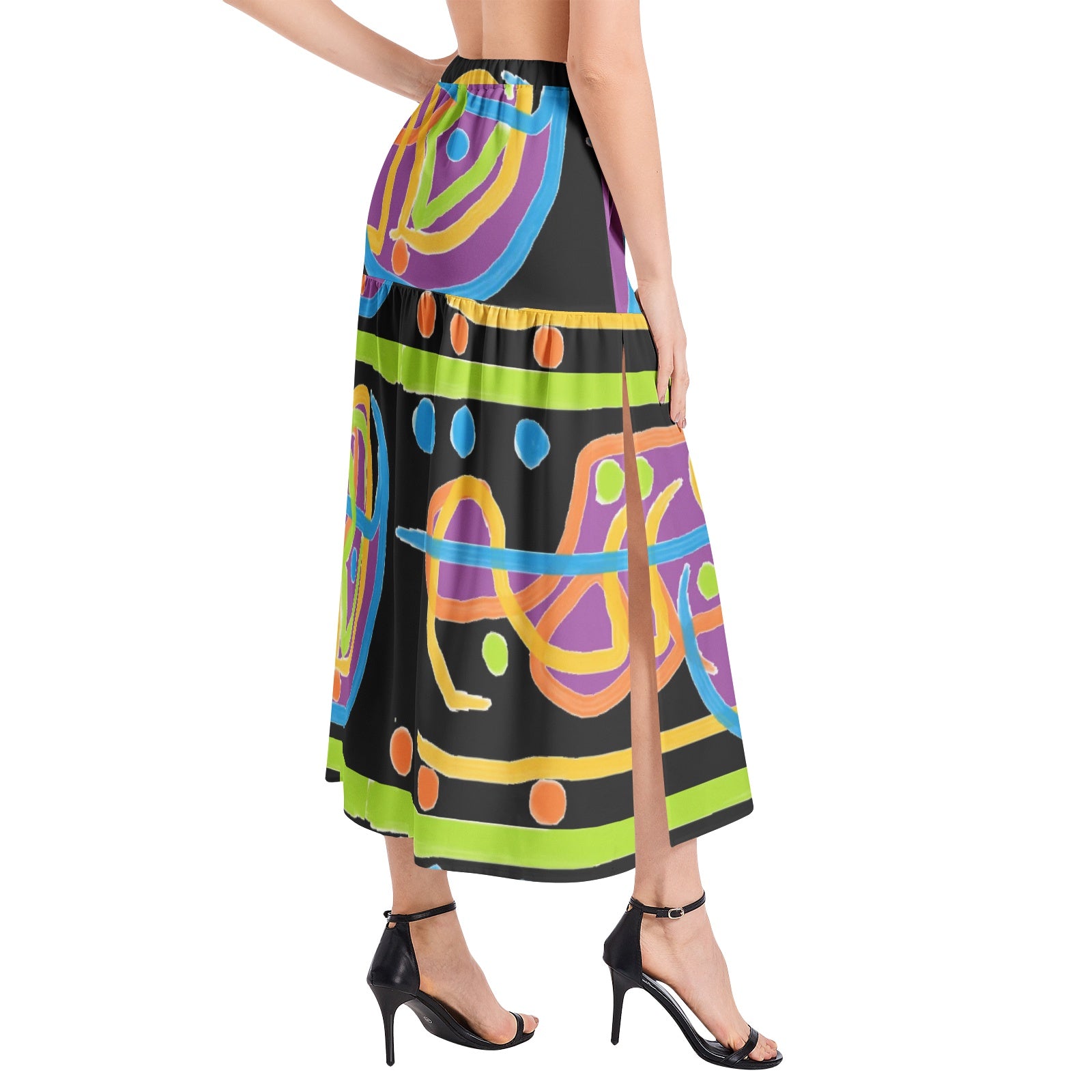 Zooko Pattern -Elastic Waist Ruffle Slit Hem Skirt