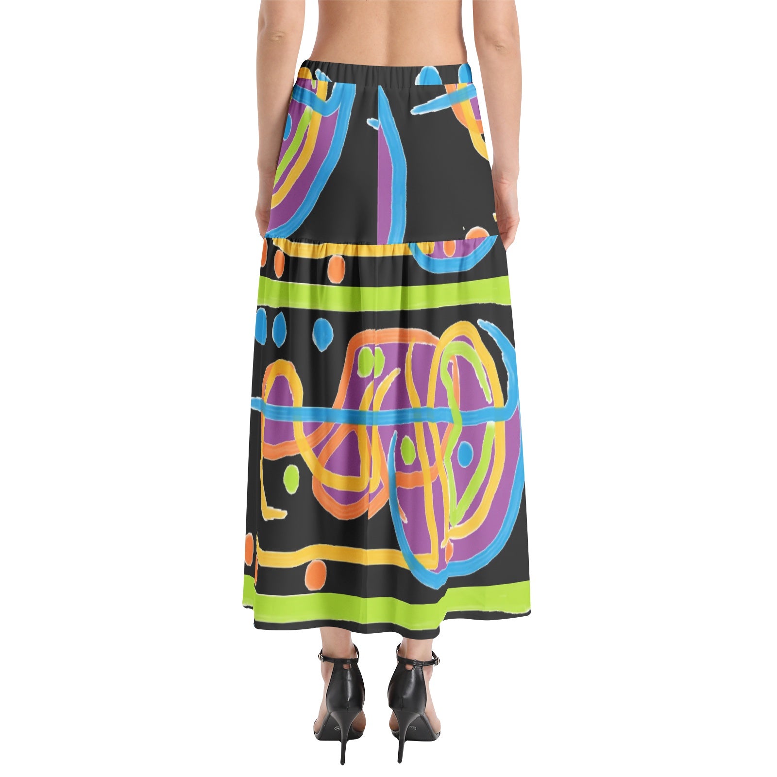 Zooko Pattern -Elastic Waist Ruffle Slit Hem Skirt